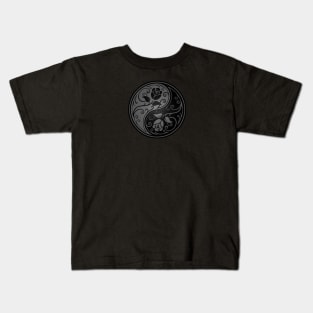 Gray and Black Yin Yang Roses Kids T-Shirt